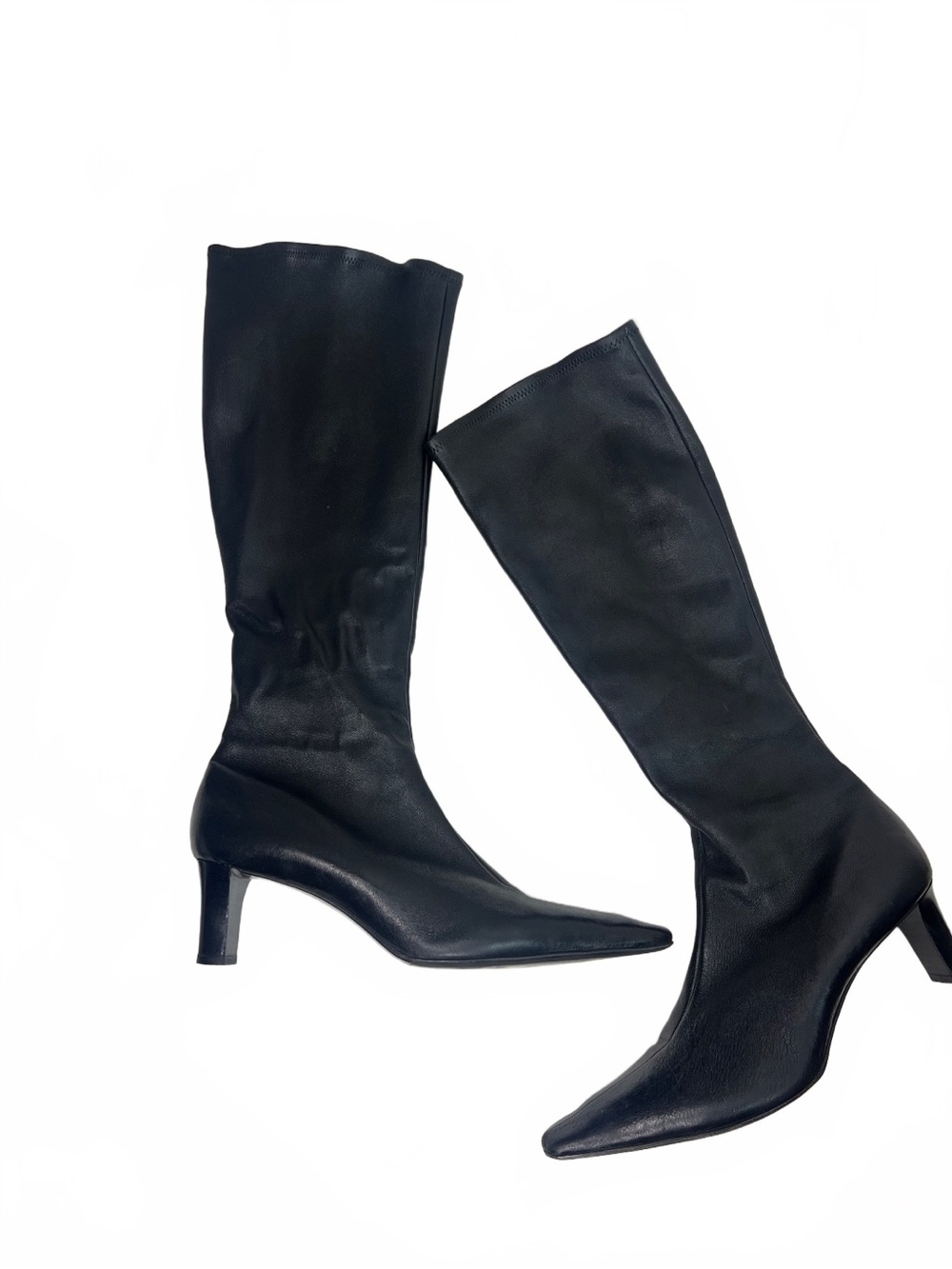 Walter Steiger Vintage 90’s Tall Black Leather Pointed-Toe Knee-High Boots